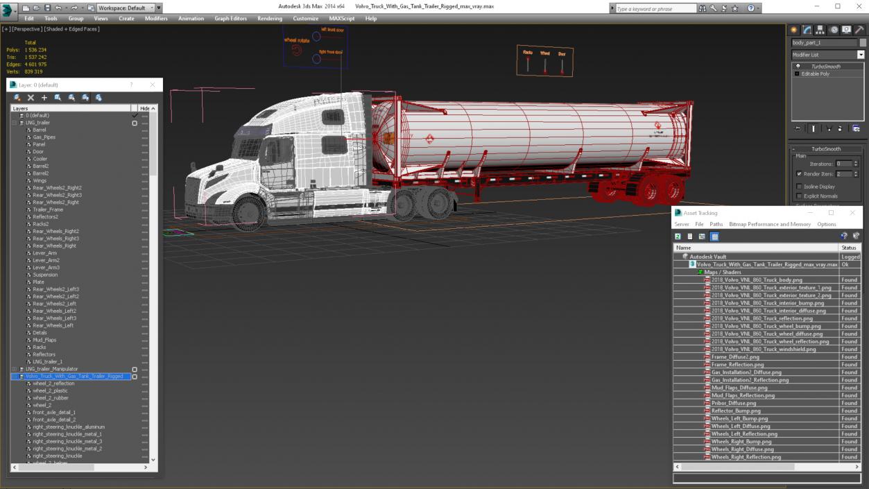 3D model Volvo Truck with Gas Tank Trailer Rigged