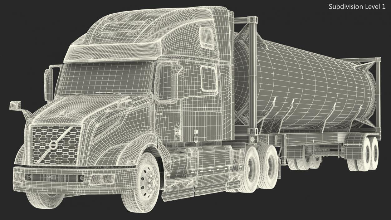 3D model Volvo Truck with Gas Tank Trailer Rigged