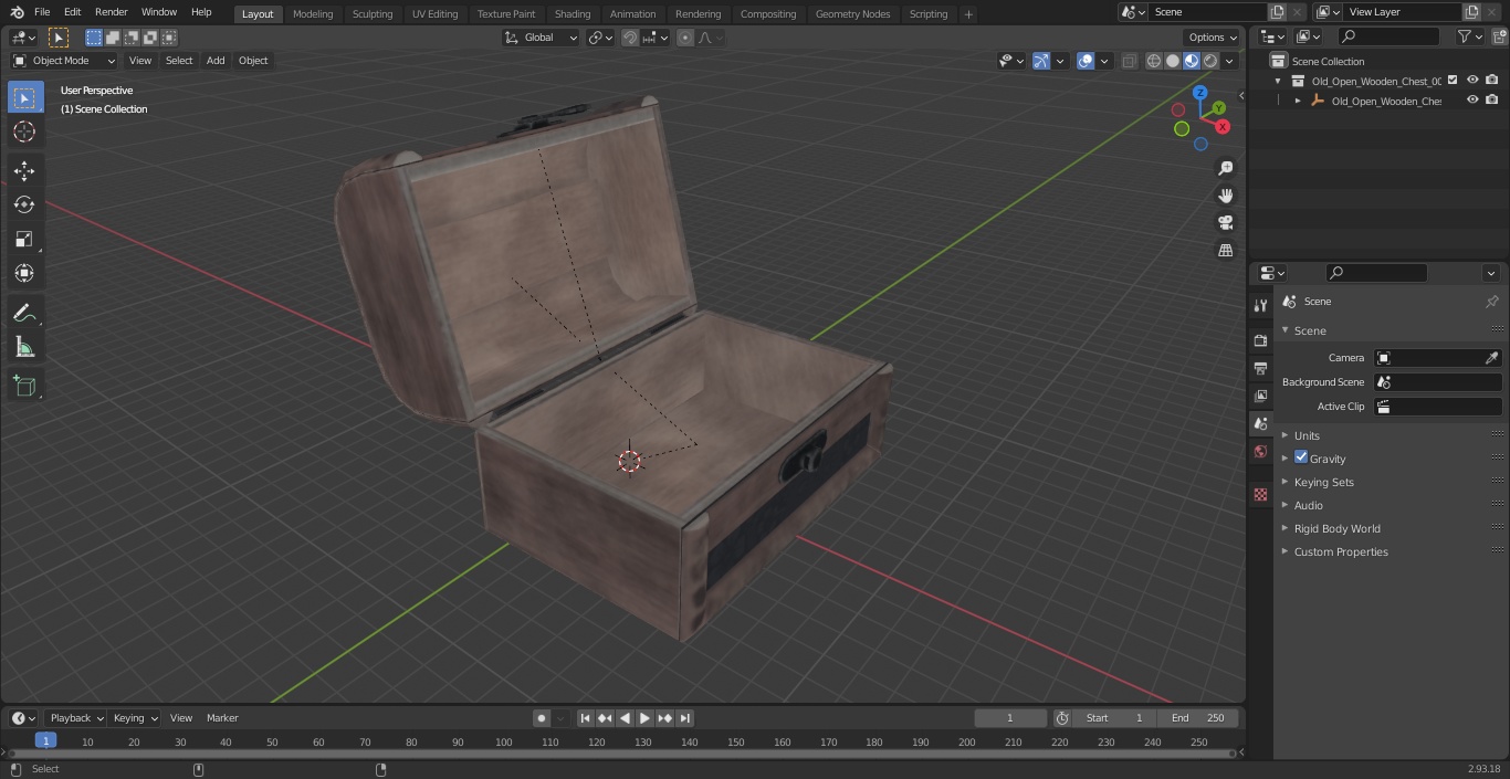 3D Old Open Wooden Chest