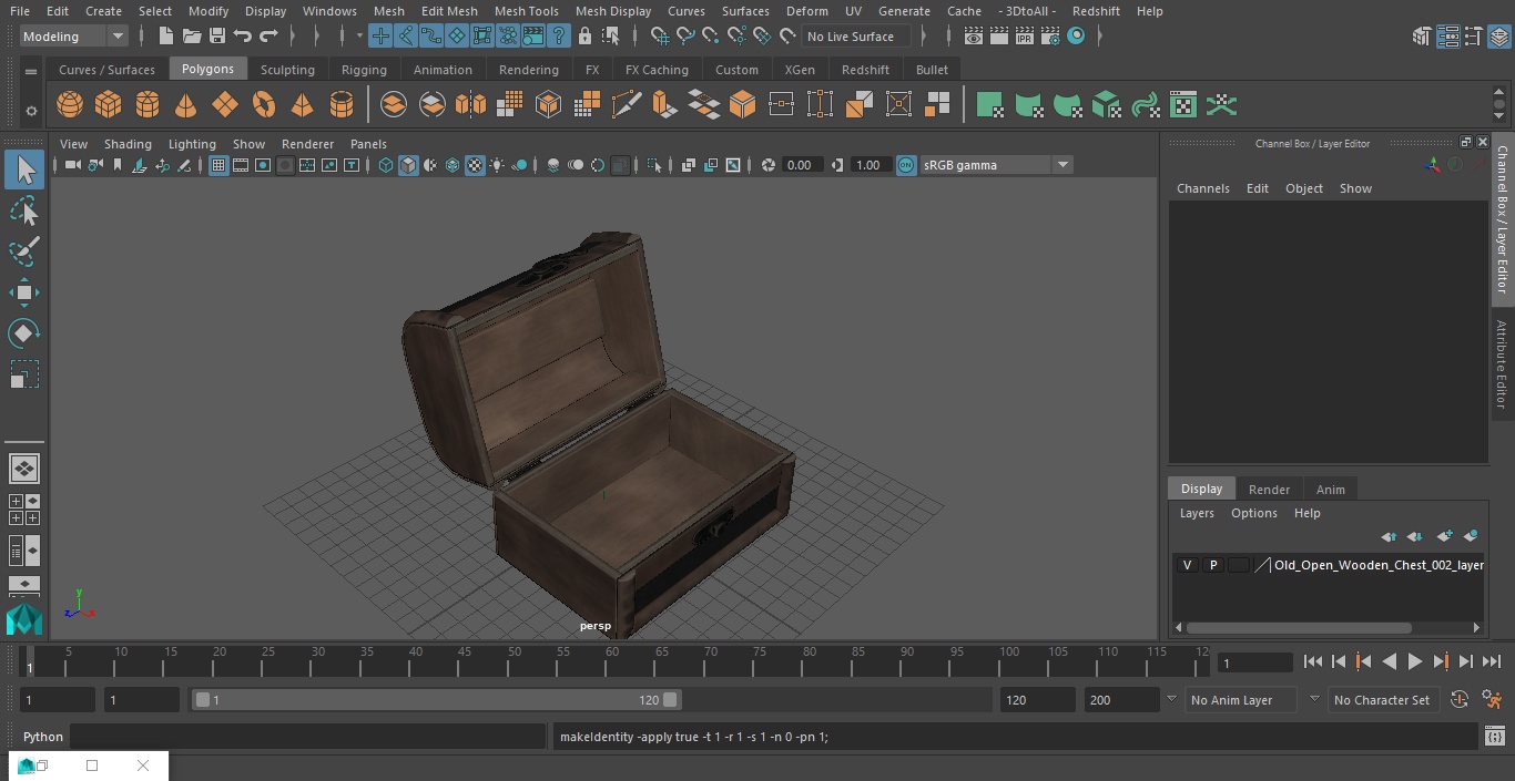 3D Old Open Wooden Chest