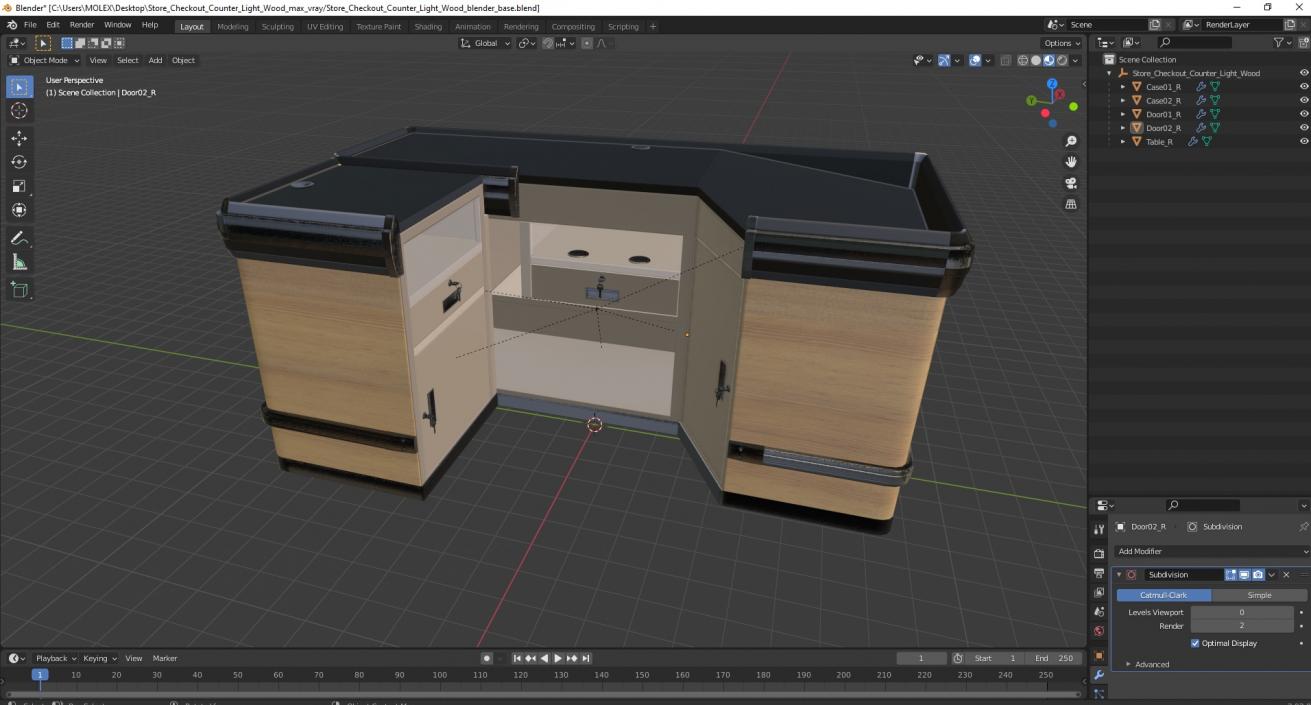3D Store Checkout Counter Light Wood model
