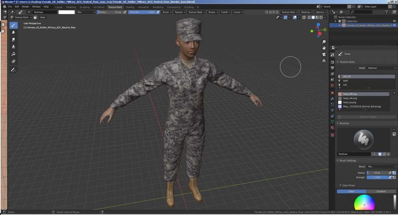 3D Female US Soldier Military ACU Neutral Pose model