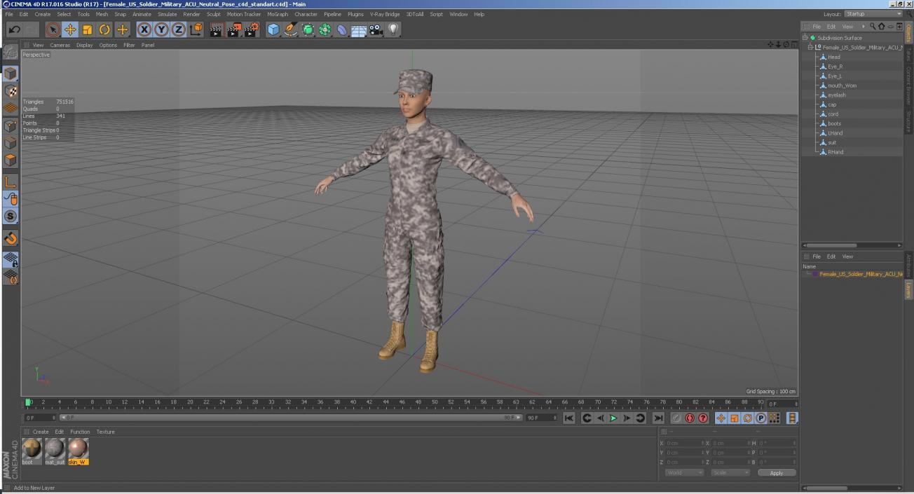 3D Female US Soldier Military ACU Neutral Pose model