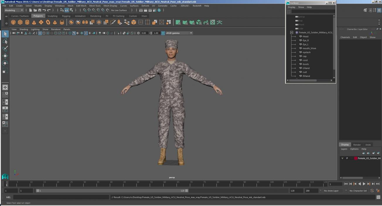 3D Female US Soldier Military ACU Neutral Pose model