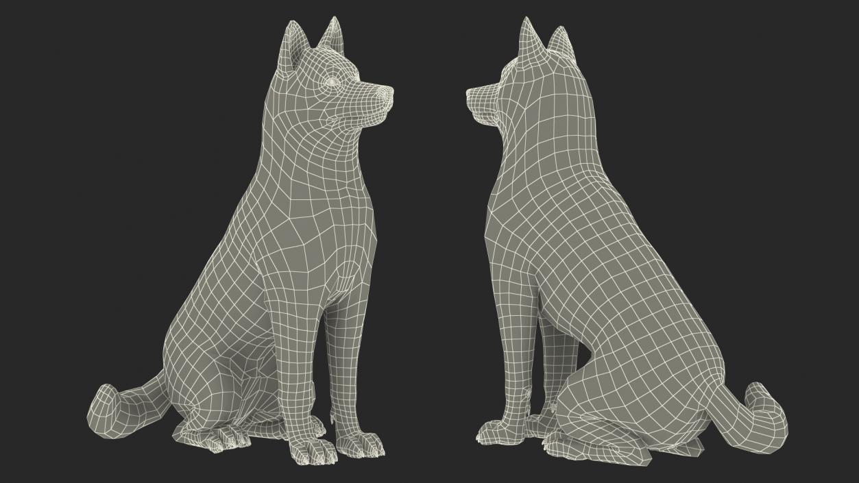 3D Sitting Siberian Husky Copper and White Fur model