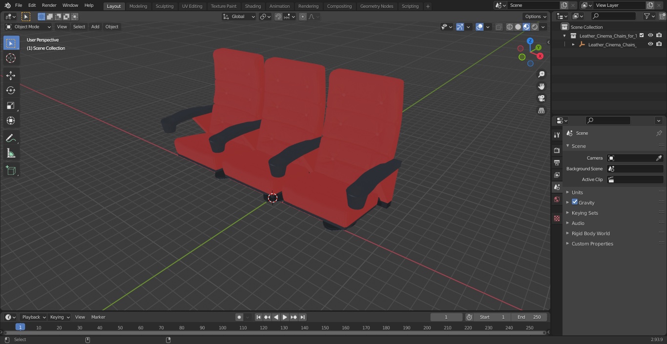 Leather Cinema Chairs for Three Places Red 3D