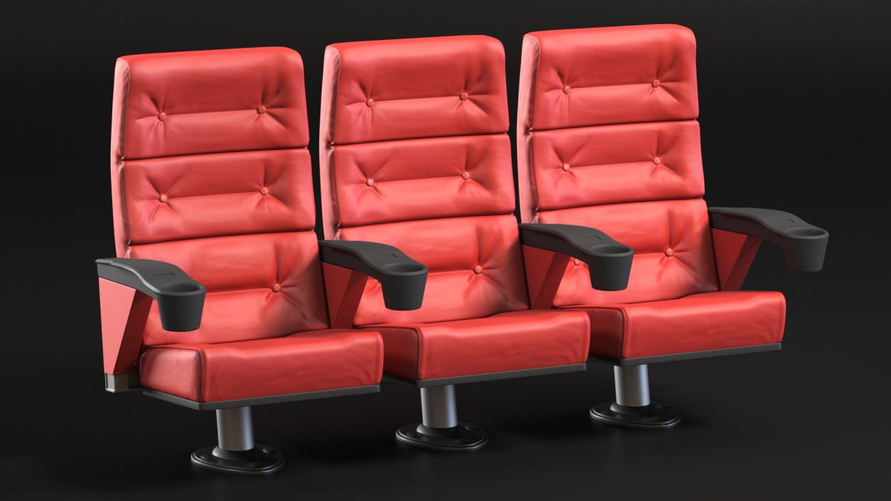 Leather Cinema Chairs for Three Places Red 3D