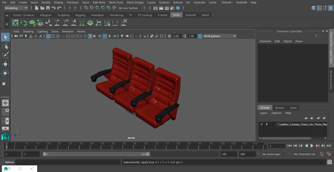 Leather Cinema Chairs for Three Places Red 3D