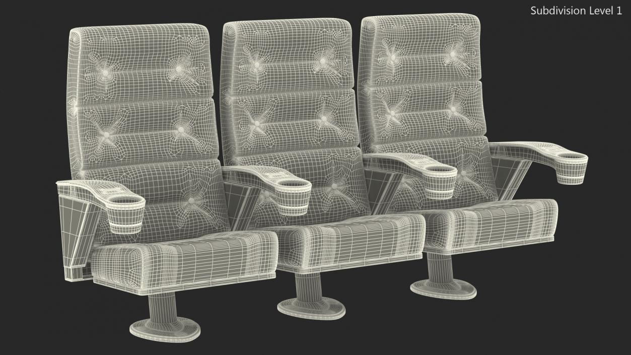 Leather Cinema Chairs for Three Places Red 3D