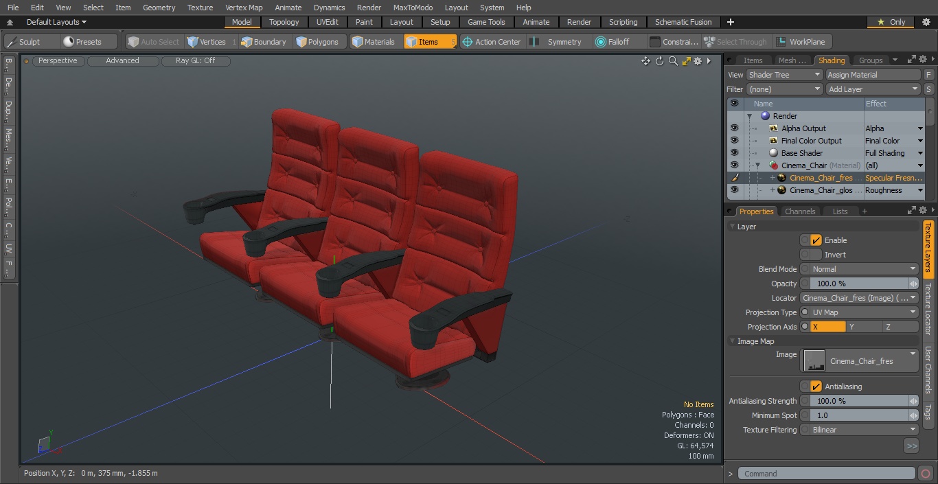 Leather Cinema Chairs for Three Places Red 3D