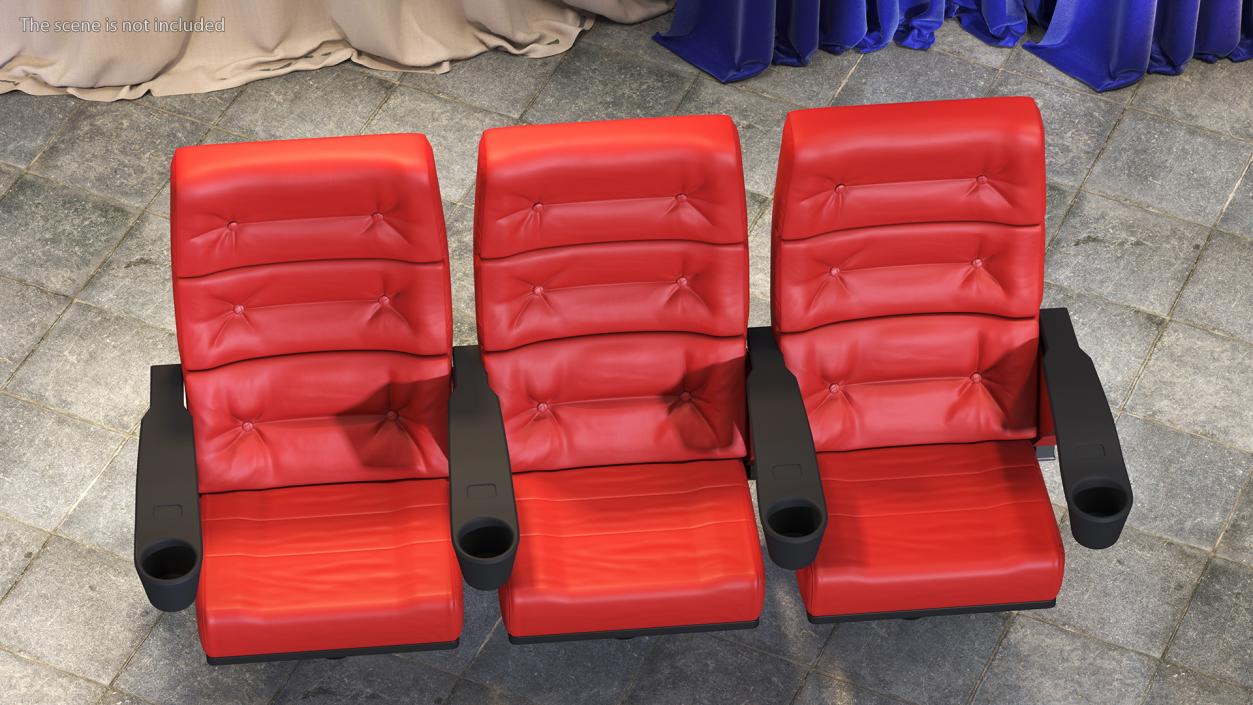 Leather Cinema Chairs for Three Places Red 3D