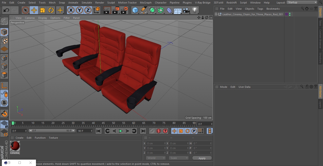 Leather Cinema Chairs for Three Places Red 3D