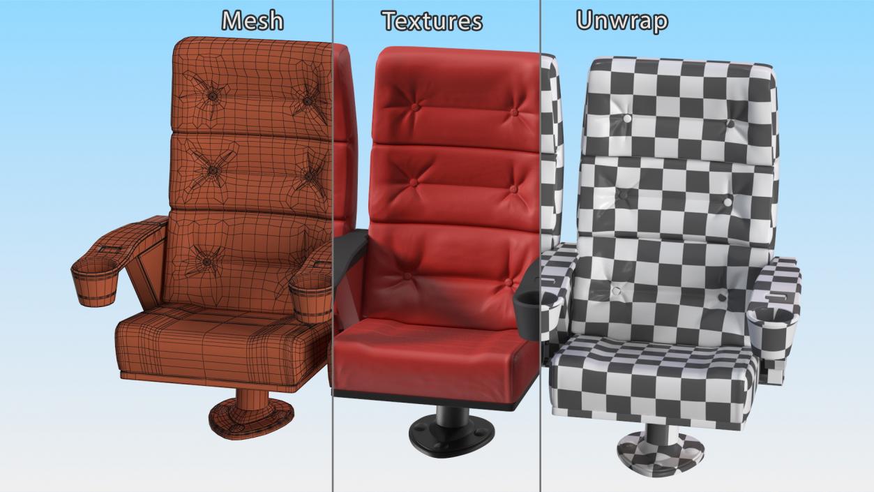 Leather Cinema Chairs for Three Places Red 3D