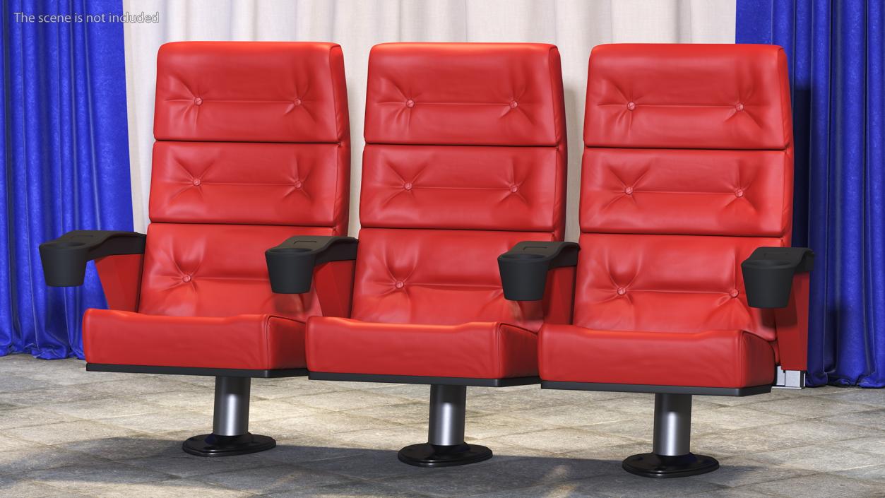 Leather Cinema Chairs for Three Places Red 3D