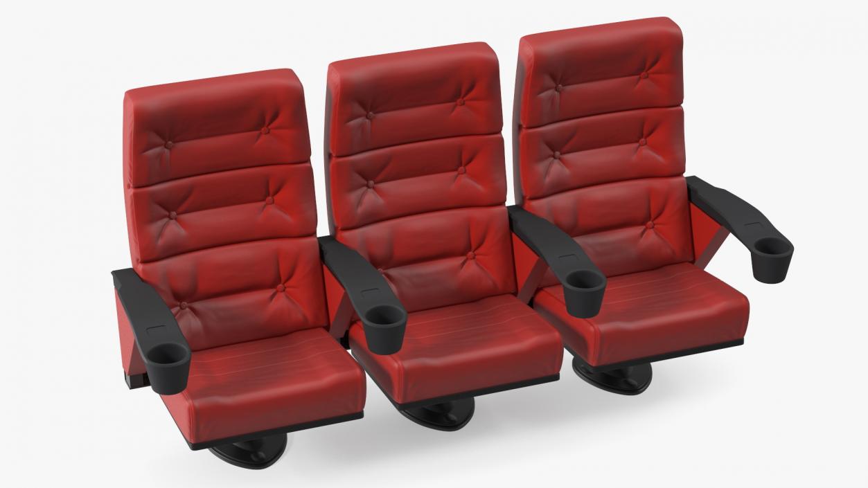 Leather Cinema Chairs for Three Places Red 3D