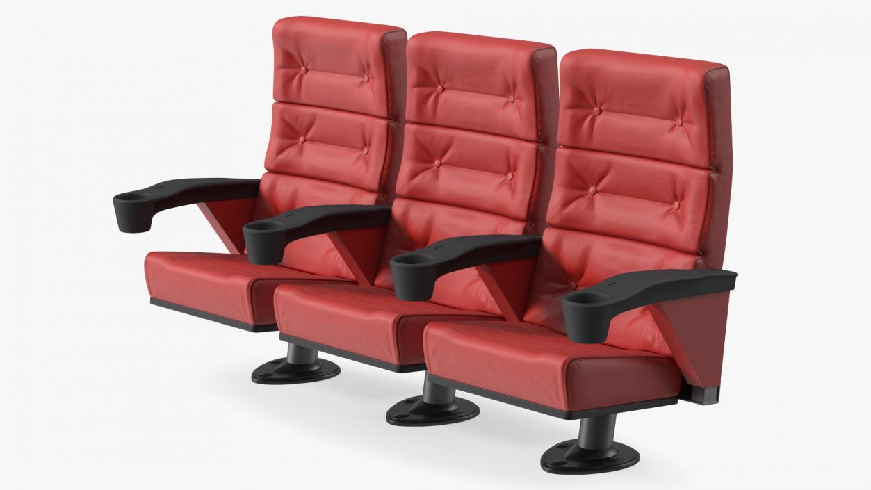 Leather Cinema Chairs for Three Places Red 3D