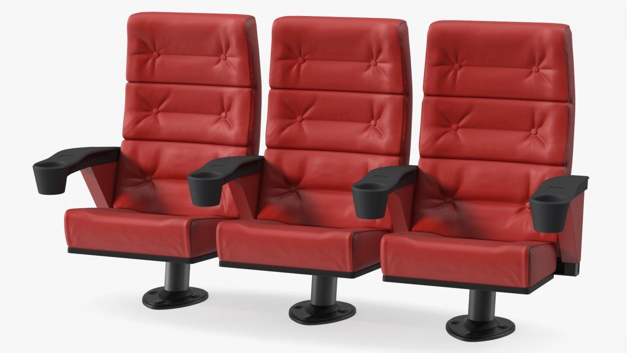 Leather Cinema Chairs for Three Places Red 3D