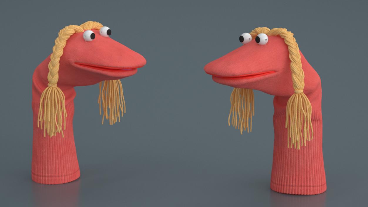 3D Sock Puppet with Googly Eyes Girl Pink model