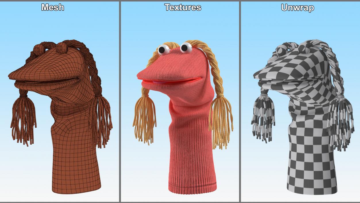 3D Sock Puppet with Googly Eyes Girl Pink model