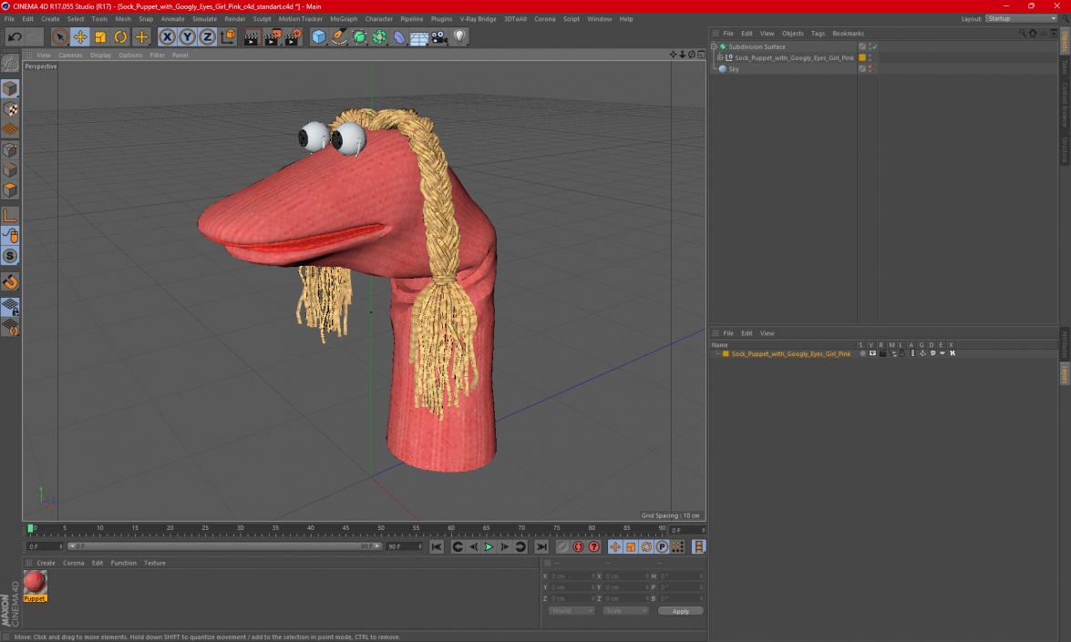 3D Sock Puppet with Googly Eyes Girl Pink model