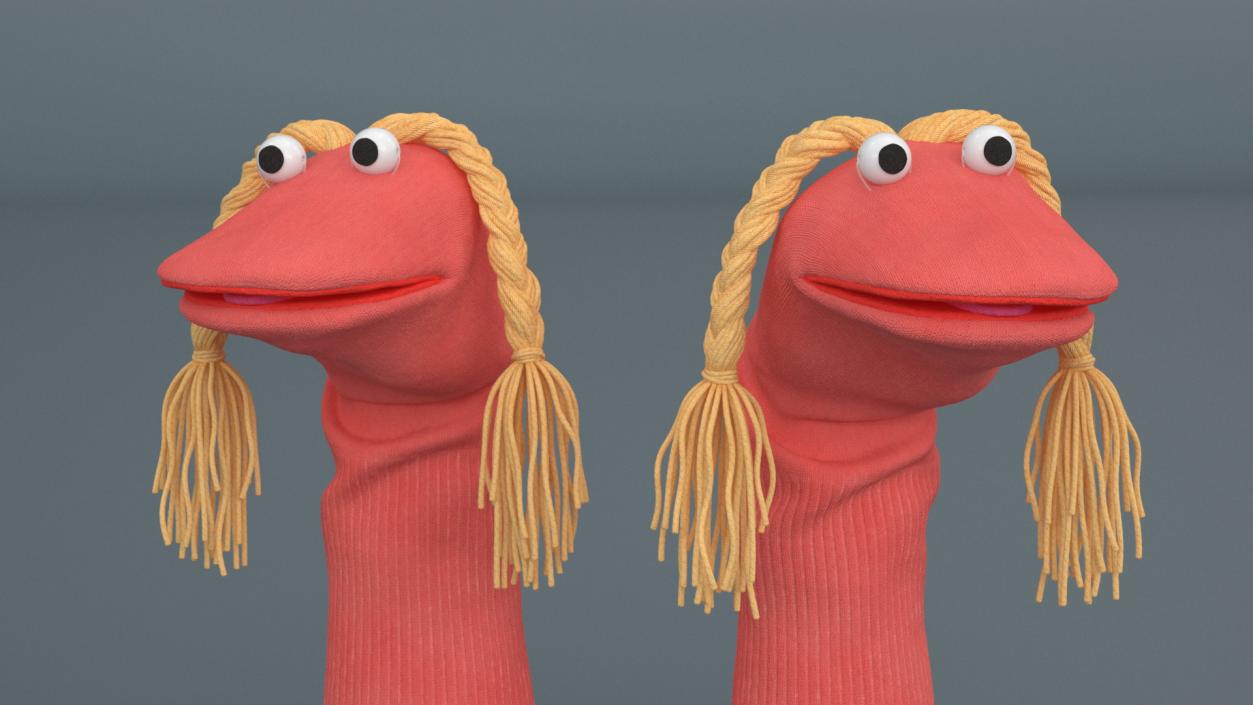 3D Sock Puppet with Googly Eyes Girl Pink model