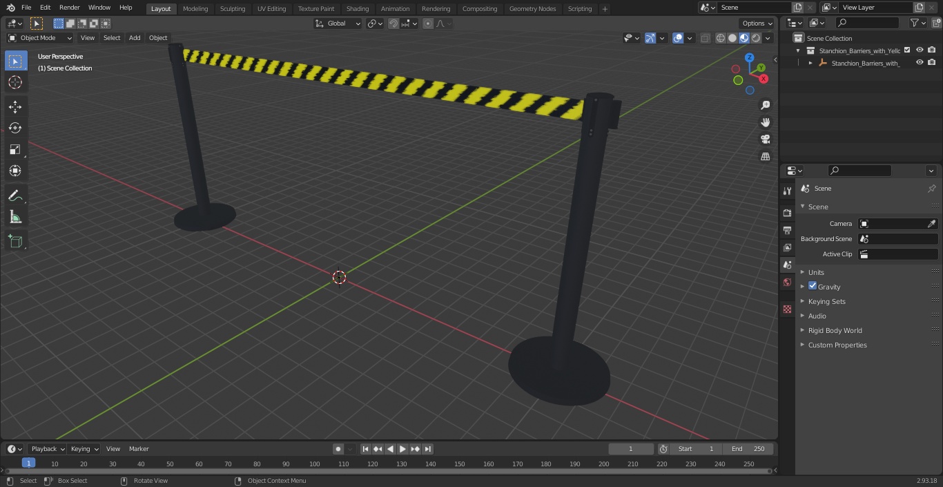 3D model Stanchion Barriers with Yellow Belt