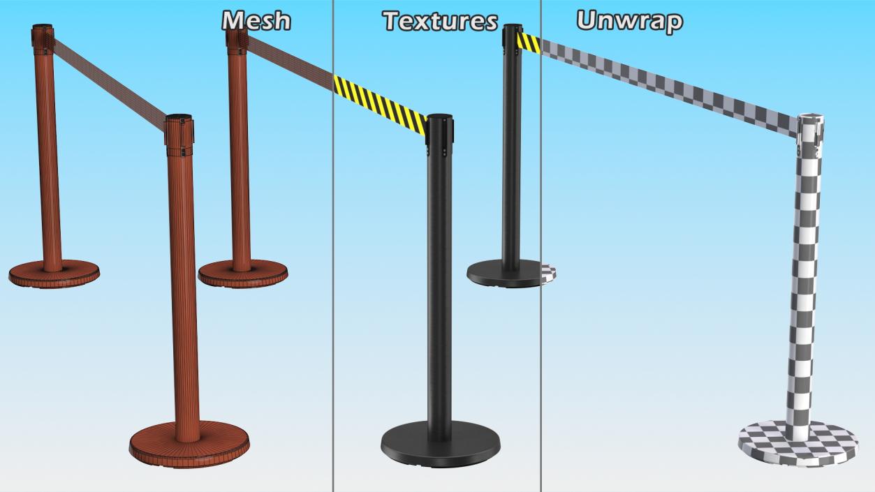 3D model Stanchion Barriers with Yellow Belt