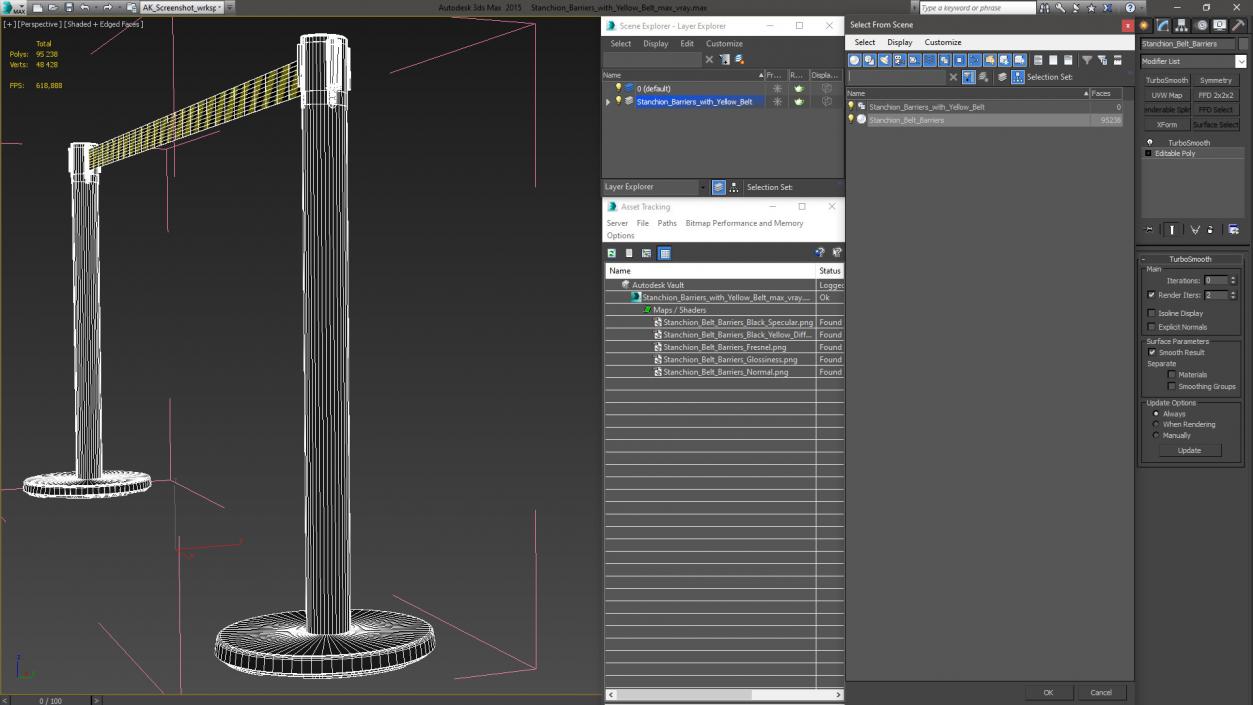 3D model Stanchion Barriers with Yellow Belt