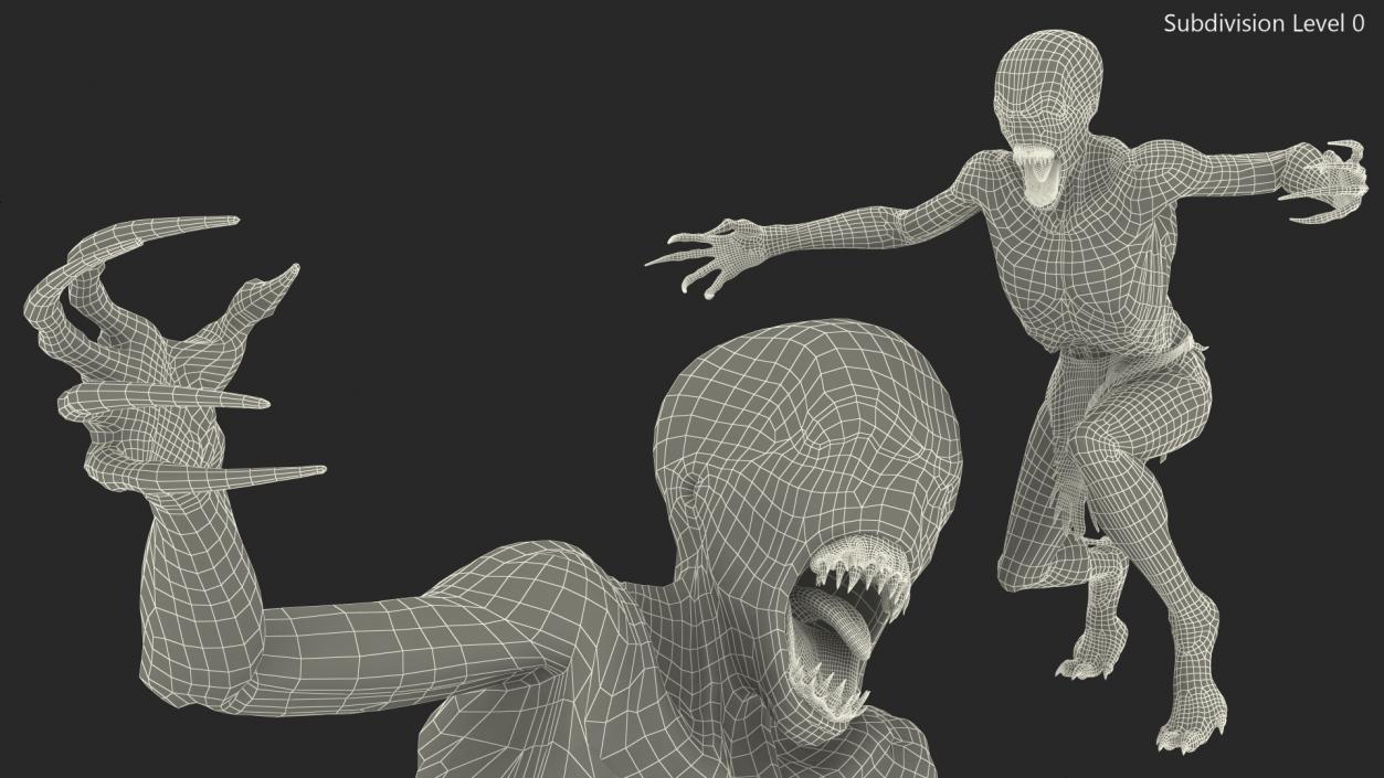 3D Scary Creature Attacking Pose Fur model