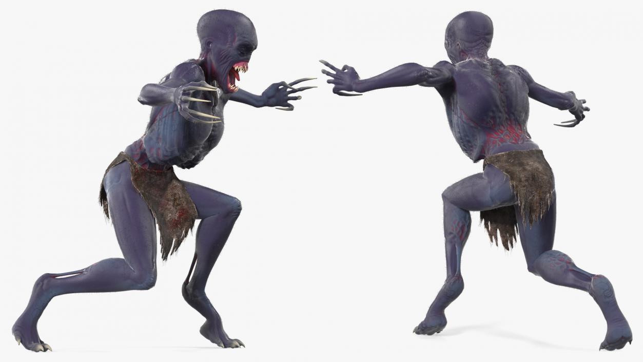 3D Scary Creature Attacking Pose Fur model