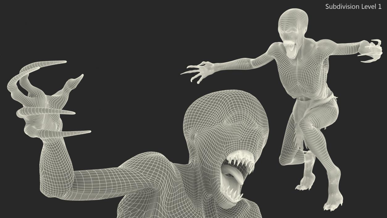 3D Scary Creature Attacking Pose Fur model