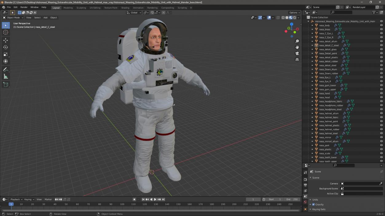 3D Astronaut Wearing Extravehicular Mobility Unit with Helmet model