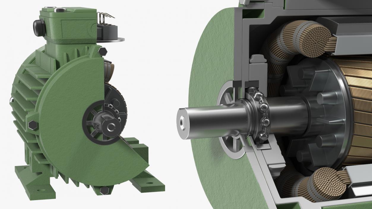 Electric Motor Cross Section Green 3D model