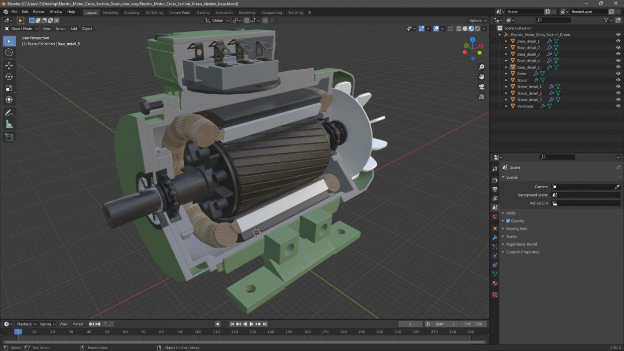 Electric Motor Cross Section Green 3D model