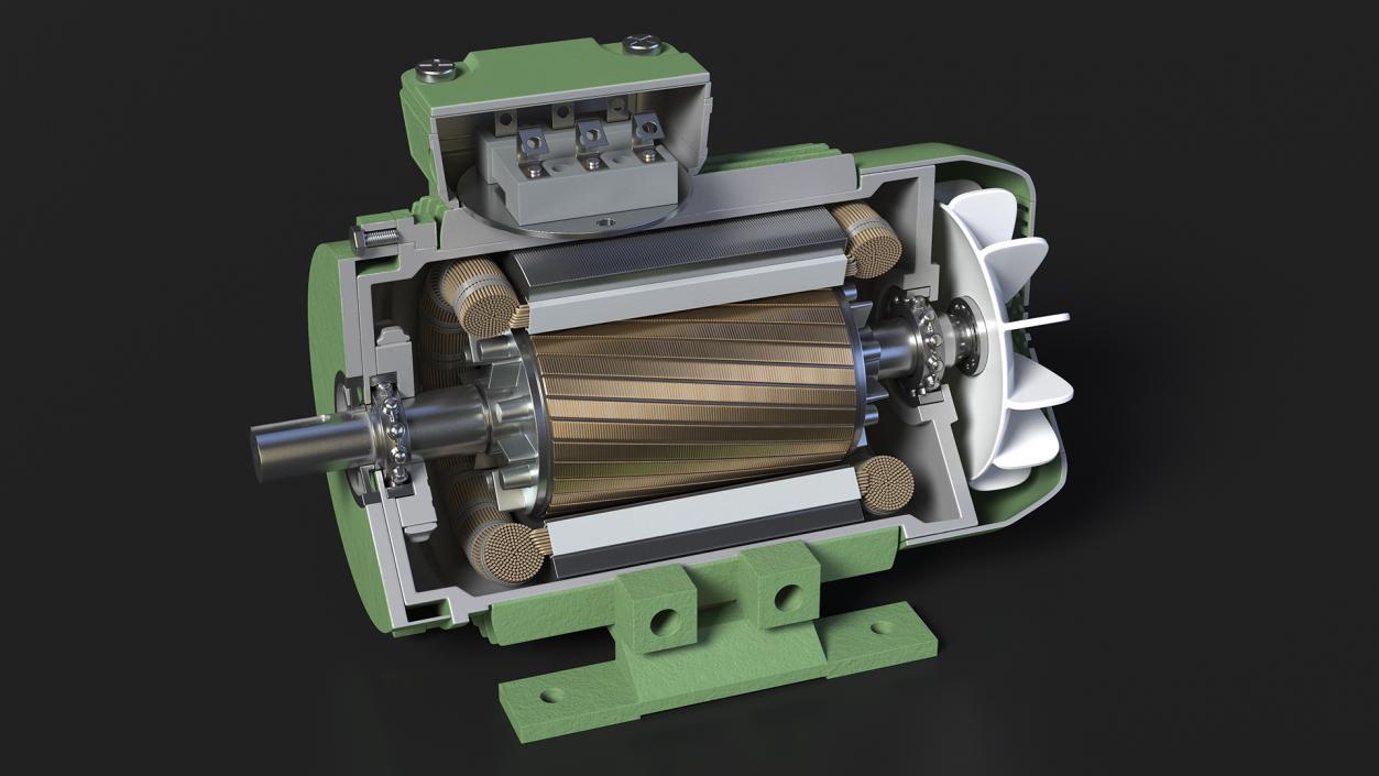 Electric Motor Cross Section Green 3D model