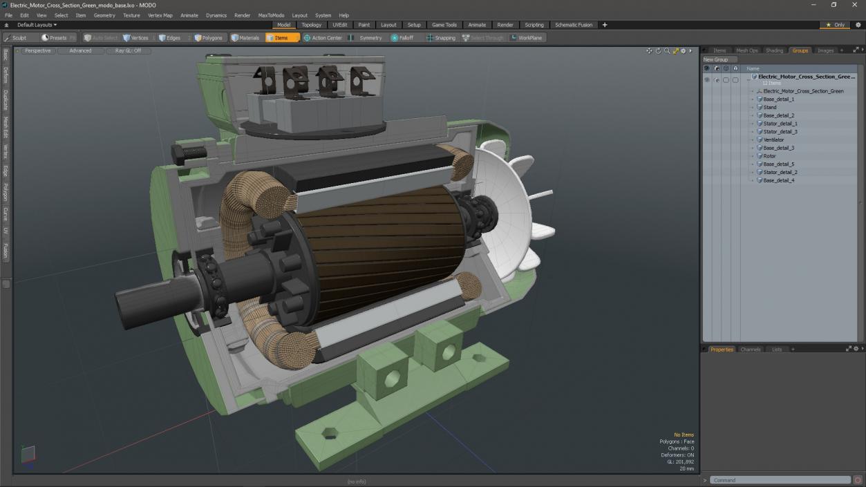 Electric Motor Cross Section Green 3D model