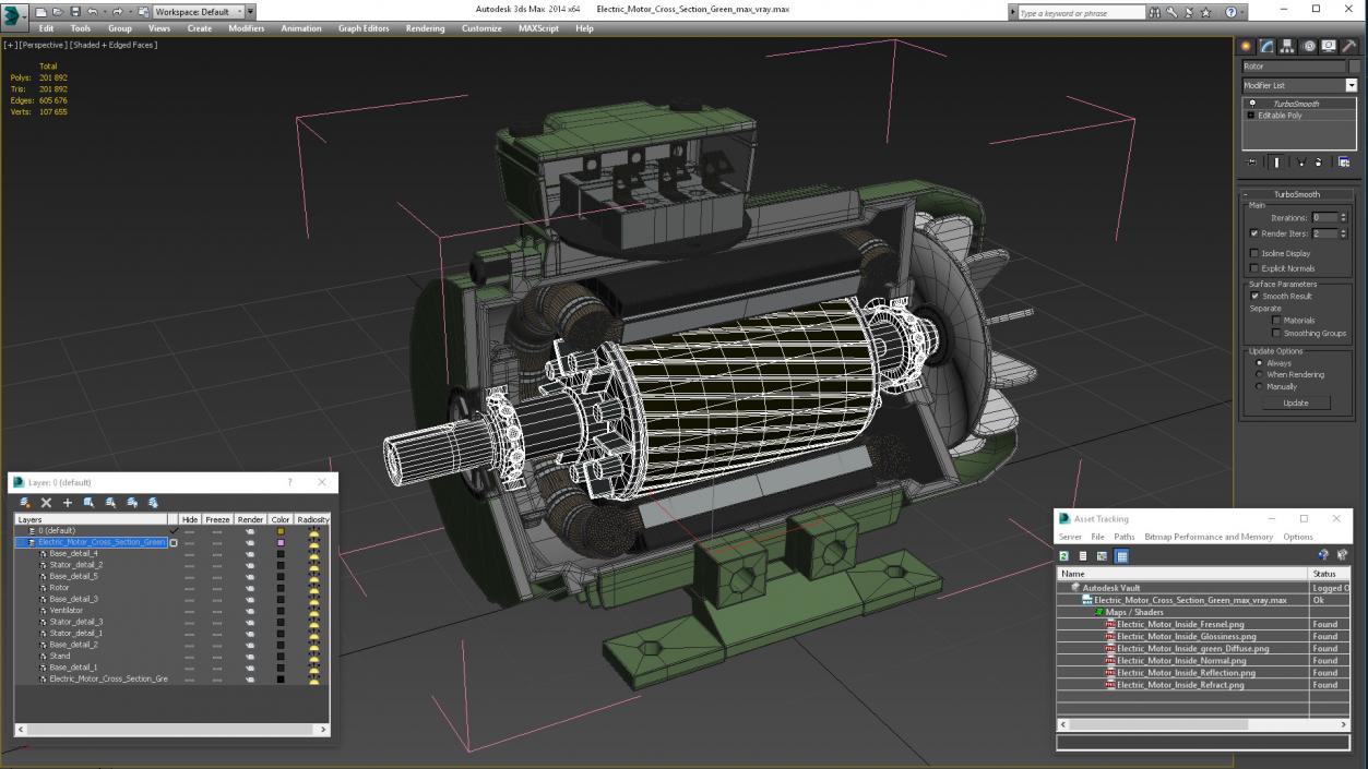 Electric Motor Cross Section Green 3D model