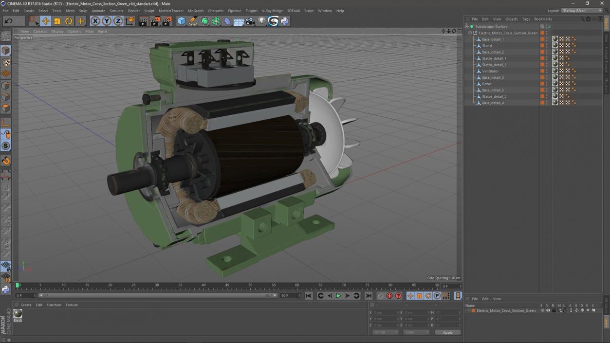 Electric Motor Cross Section Green 3D model