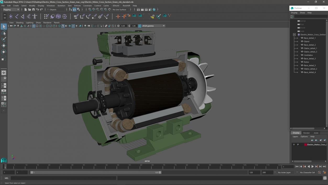 Electric Motor Cross Section Green 3D model