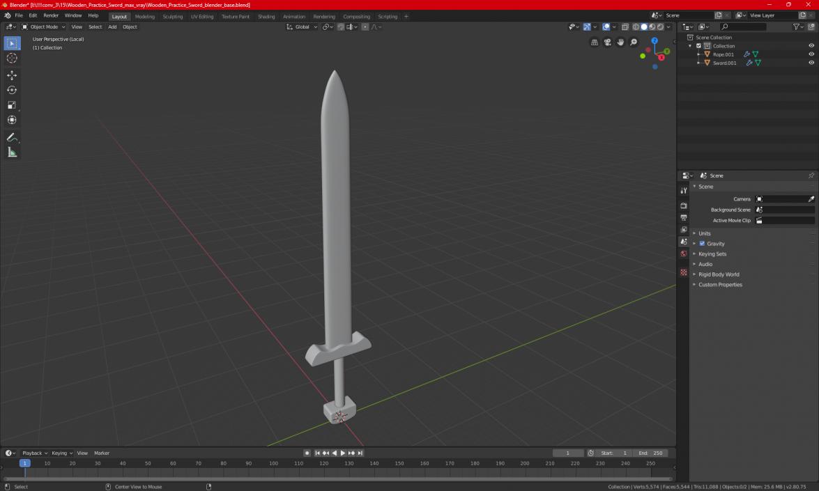 3D Wooden Practice Sword