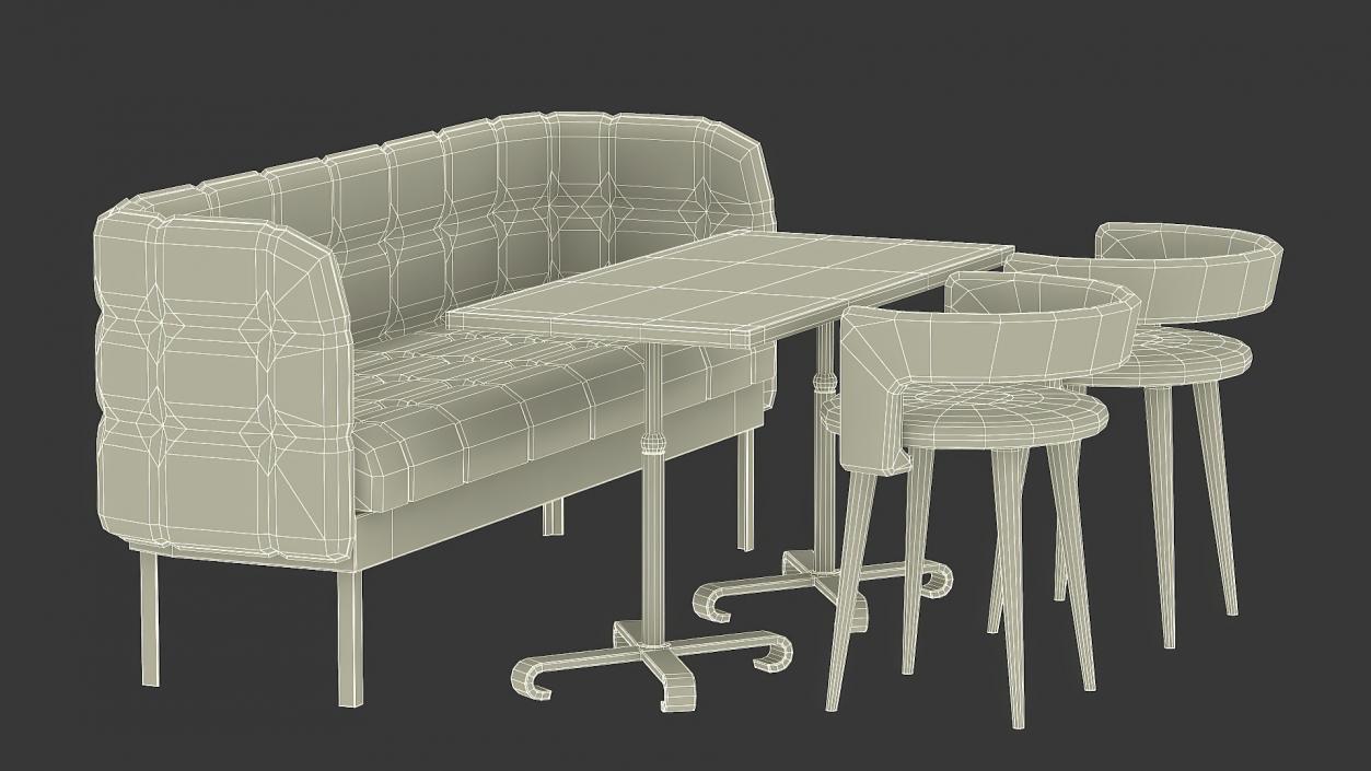 Contemporary Dining Set with Sofa and Chairs 3D model