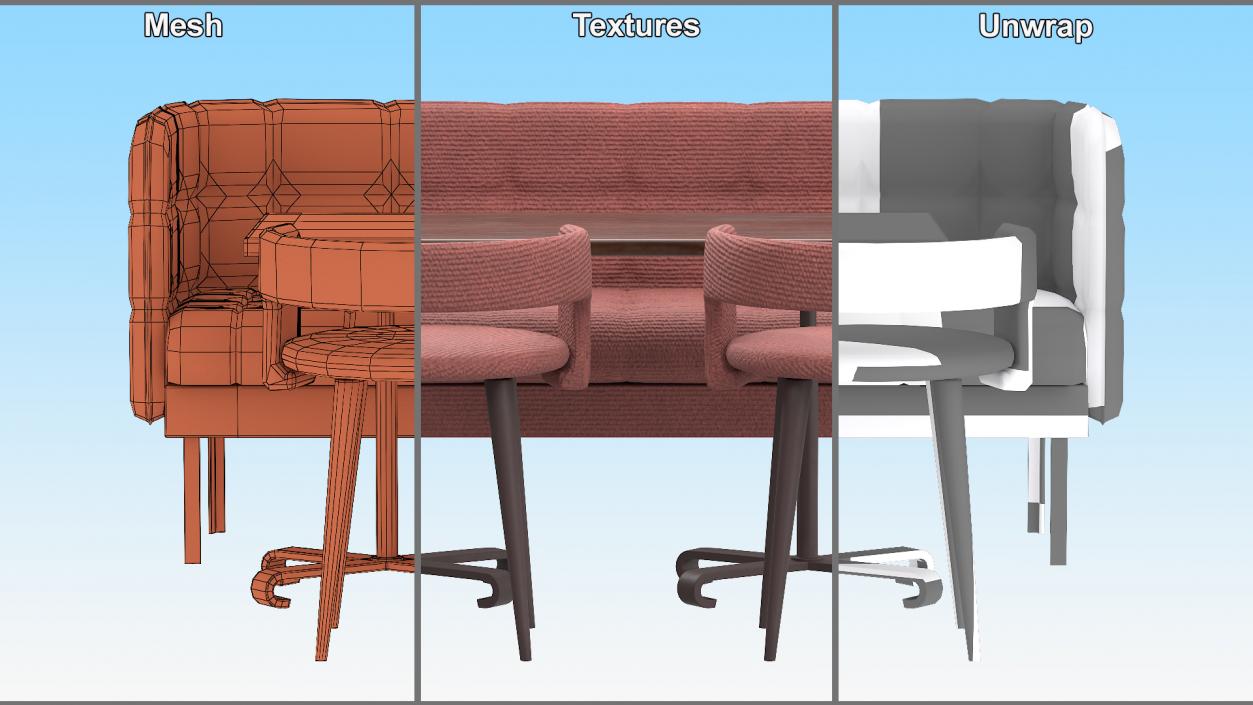 Contemporary Dining Set with Sofa and Chairs 3D model