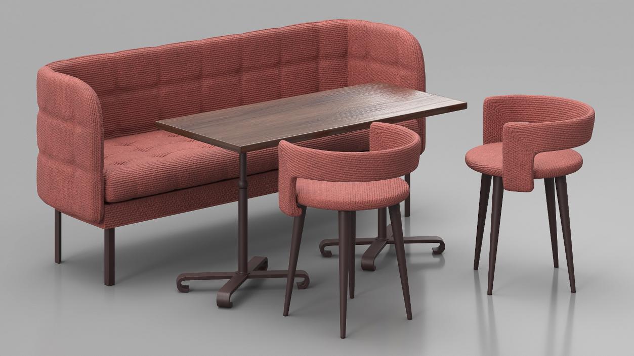 Contemporary Dining Set with Sofa and Chairs 3D model