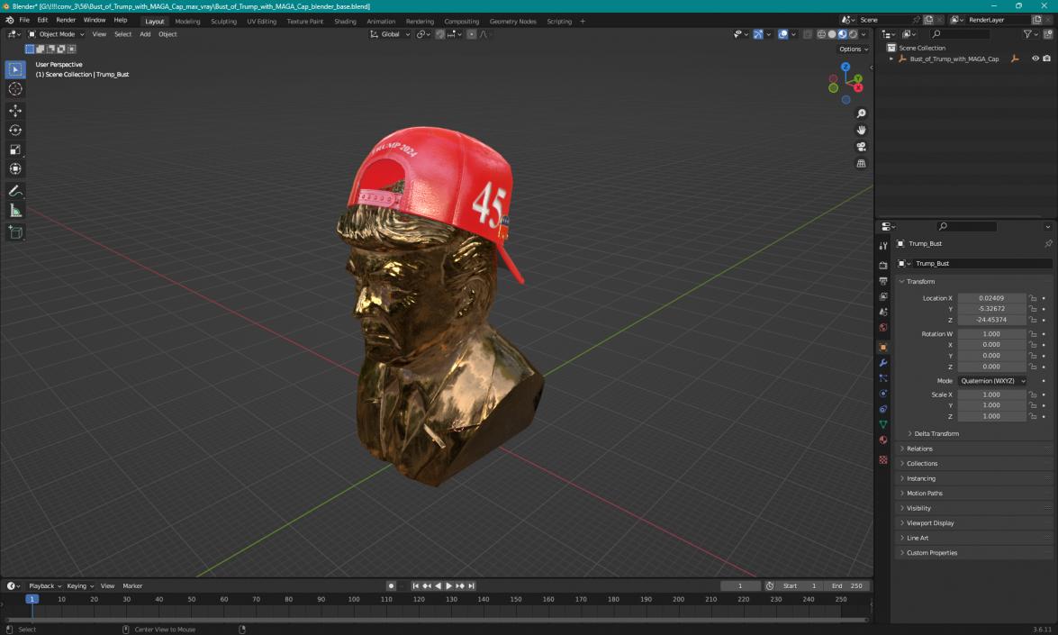 Bust of Trump with MAGA Cap 3D