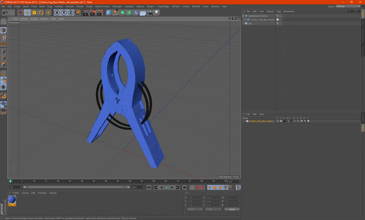 Clothes Peg Blue Plastic 3D model