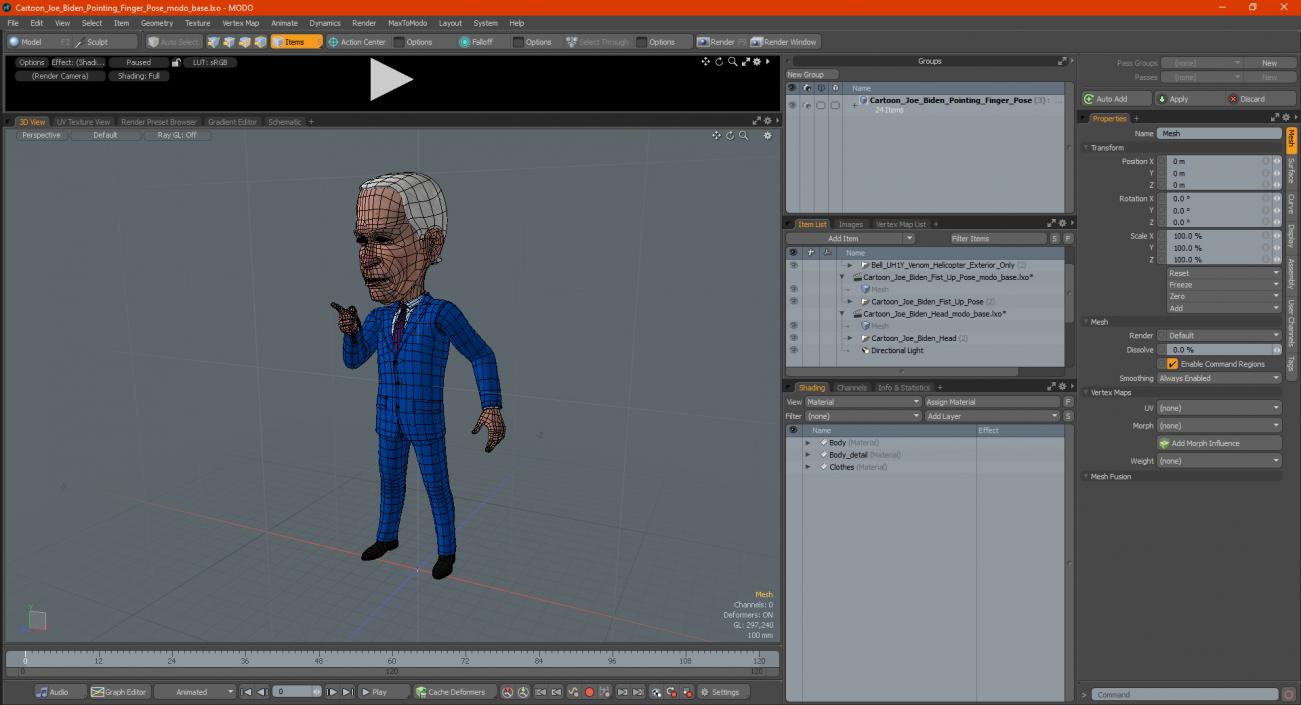 3D Cartoon Joe Biden Pointing Finger Pose model