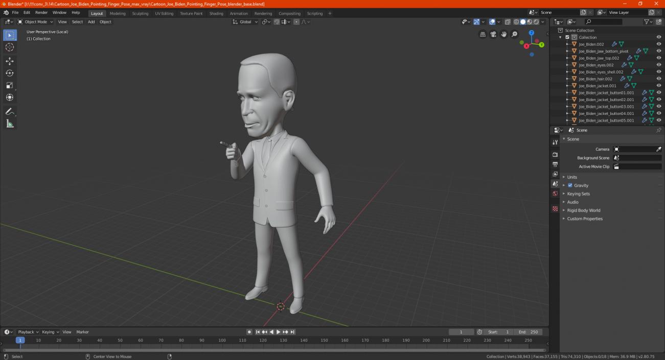 3D Cartoon Joe Biden Pointing Finger Pose model