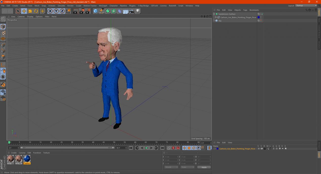 3D Cartoon Joe Biden Pointing Finger Pose model