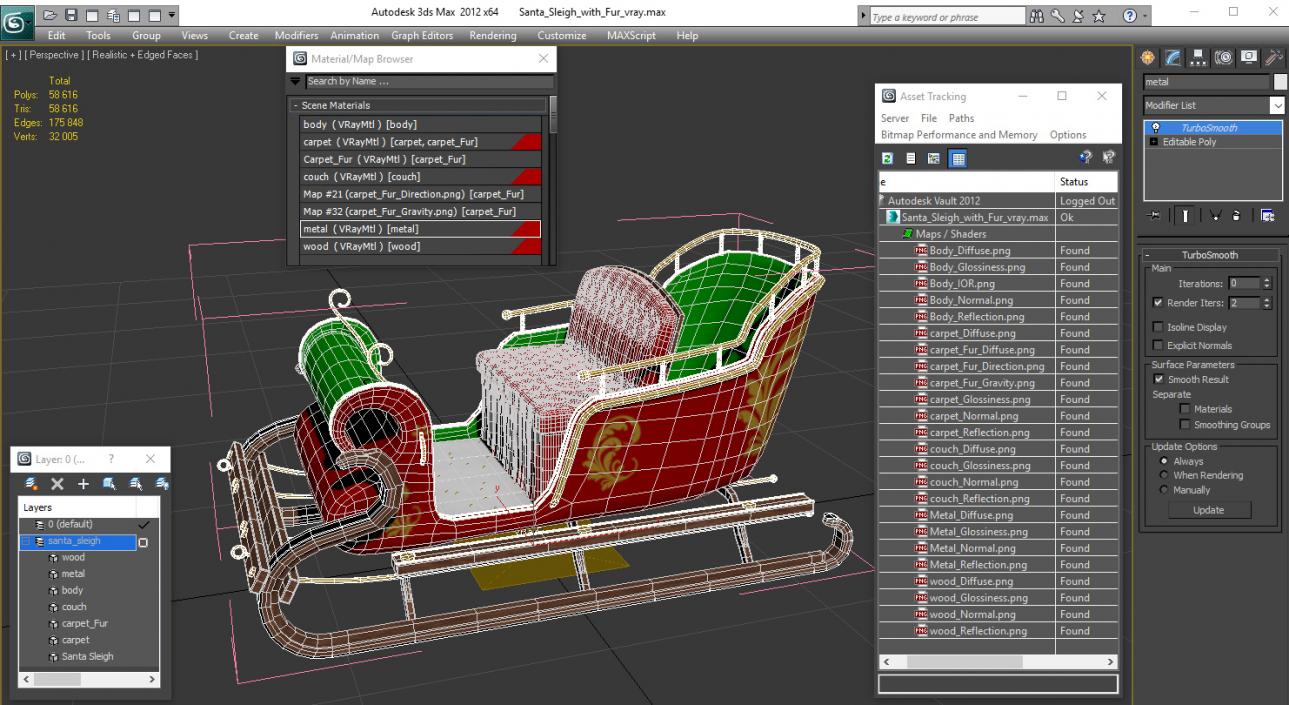 3D Santa Sleigh with Fur