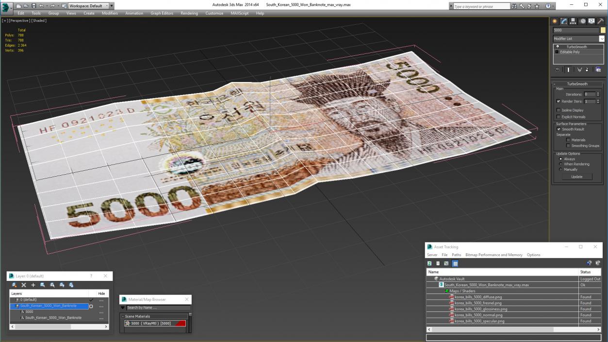 3D model South Korean 5000 Won Banknote